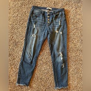 KanCan Mid-Rise Button Fly Women’s Size 13 / 30 Raw Hem Cropped Jeans
